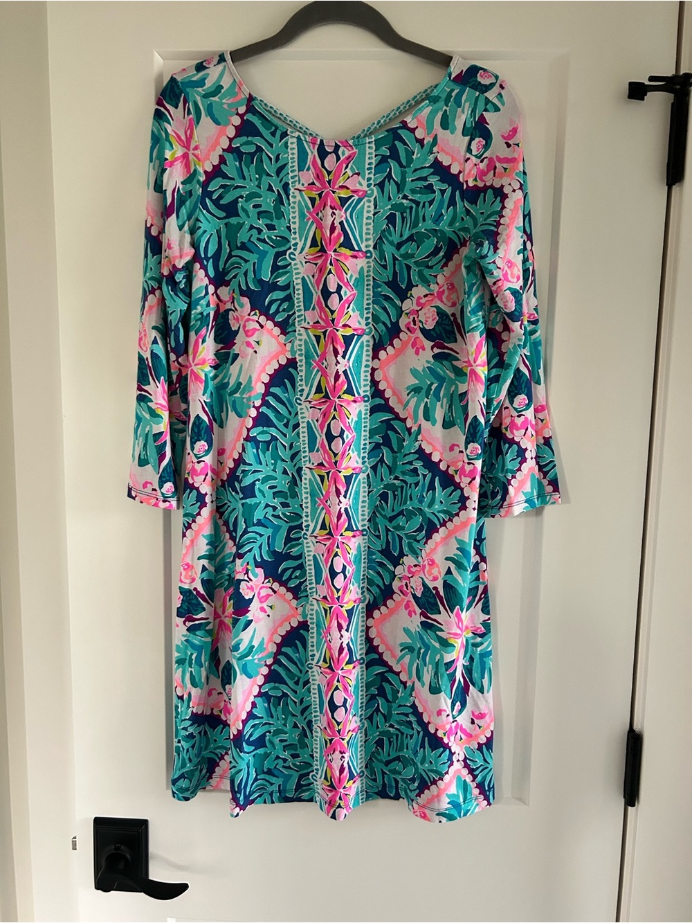 Lilly Pulitzer Teal, Pink & White Floral Shift Dress - 3/4 Sleeves